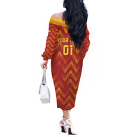 Spain 2024 Football Champions Off The Shoulder Long Sleeve Dress Espana La Roja - Wonder Print Shop