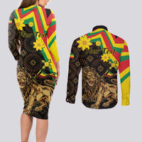 Enkutatash Ethiopia New Year Couples Matching Long Sleeve Bodycon Dress and Long Sleeve Button Shirt Lion of Judah Adey Abeba Flower - Wonder Print Shop