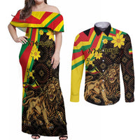 Enkutatash Ethiopia New Year Couples Matching Off Shoulder Maxi Dress and Long Sleeve Button Shirt Lion of Judah Adey Abeba Flower - Wonder Print Shop