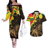 Enkutatash Ethiopia New Year Couples Matching Off The Shoulder Long Sleeve Dress and Hawaiian Shirt Lion of Judah Adey Abeba Flower - Wonder Print Shop