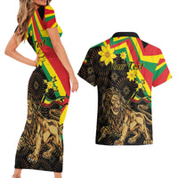 Enkutatash Ethiopia New Year Couples Matching Short Sleeve Bodycon Dress and Hawaiian Shirt Lion of Judah Adey Abeba Flower - Wonder Print Shop