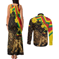 Enkutatash Ethiopia New Year Couples Matching Tank Maxi Dress and Long Sleeve Button Shirt Lion of Judah Adey Abeba Flower - Wonder Print Shop