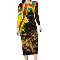 Enkutatash Ethiopia New Year Family Matching Long Sleeve Bodycon Dress and Hawaiian Shirt Lion of Judah Adey Abeba Flower - Wonder Print Shop