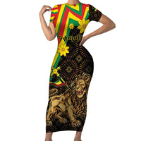 Enkutatash Ethiopia New Year Short Sleeve Bodycon Dress Lion of Judah Adey Abeba Flower - Wonder Print Shop