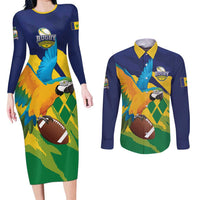 Custom Rugby Saint Vincent and the Grenadines Couples Matching Long Sleeve Bodycon Dress and Long Sleeve Button Shirt Go SVG Amazona Guildingii - Wonder Print Shop