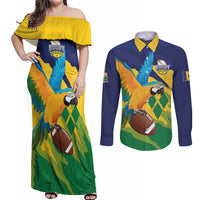 Custom Rugby Saint Vincent and the Grenadines Couples Matching Off Shoulder Maxi Dress and Long Sleeve Button Shirt Go SVG Amazona Guildingii - Wonder Print Shop