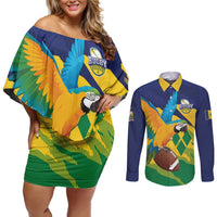 Custom Rugby Saint Vincent and the Grenadines Couples Matching Off Shoulder Short Dress and Long Sleeve Button Shirt Go SVG Amazona Guildingii - Wonder Print Shop