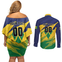Custom Rugby Saint Vincent and the Grenadines Couples Matching Off Shoulder Short Dress and Long Sleeve Button Shirt Go SVG Amazona Guildingii - Wonder Print Shop