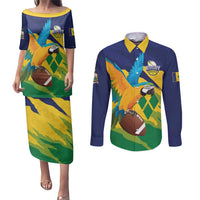 Custom Rugby Saint Vincent and the Grenadines Couples Matching Puletasi and Long Sleeve Button Shirt Go SVG Amazona Guildingii - Wonder Print Shop