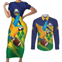Custom Rugby Saint Vincent and the Grenadines Couples Matching Short Sleeve Bodycon Dress and Long Sleeve Button Shirt Go SVG Amazona Guildingii - Wonder Print Shop
