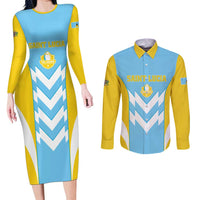 Custom Rugby Saint Lucia Couples Matching Long Sleeve Bodycon Dress and Long Sleeve Button Shirt The Lucian Go Champion - Wonder Print Shop