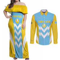 Custom Rugby Saint Lucia Couples Matching Off Shoulder Maxi Dress and Long Sleeve Button Shirt The Lucian Go Champion - Wonder Print Shop
