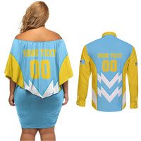 Custom Rugby Saint Lucia Couples Matching Off Shoulder Short Dress and Long Sleeve Button Shirt The Lucian Go Champion - Wonder Print Shop