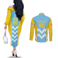 Custom Rugby Saint Lucia Couples Matching Off The Shoulder Long Sleeve Dress and Long Sleeve Button Shirt The Lucian Go Champion - Wonder Print Shop