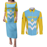 Custom Rugby Saint Lucia Couples Matching Puletasi and Long Sleeve Button Shirt The Lucian Go Champion - Wonder Print Shop