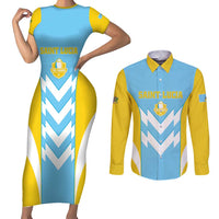 Custom Rugby Saint Lucia Couples Matching Short Sleeve Bodycon Dress and Long Sleeve Button Shirt The Lucian Go Champion - Wonder Print Shop