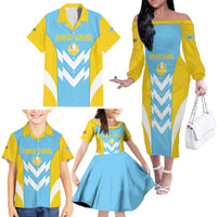 Custom Rugby Saint Lucia Family Matching Off The Shoulder Long Sleeve Dress and Hawaiian Shirt The Lucian Go Champion - Wonder Print Shop