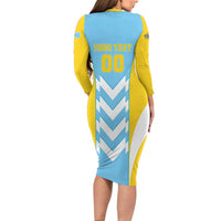 Custom Rugby Saint Lucia Long Sleeve Bodycon Dress The Lucian Go Champion - Wonder Print Shop