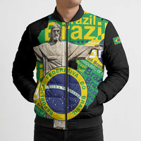 Personalized Brazil Christ the Redeemer Bomber Puffer Jacket Brasil Map Unique Stylized - Wonder Print Shop