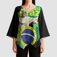 Personalized Brazil Christ the Redeemer Kimono Sleeve Blouse Brasil Map Unique Stylized - Wonder Print Shop