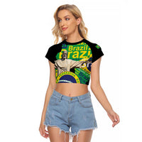 Personalized Brazil Christ the Redeemer Raglan Cropped T Shirt Brasil Map Unique Stylized - Wonder Print Shop