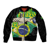 Personalized Brazil Christ the Redeemer Sleeve Zip Bomber Jacket Brasil Map Unique Stylized - Wonder Print Shop