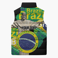 Personalized Brazil Christ the Redeemer Sleeveless Puffer Jacket Brasil Map Unique Stylized - Wonder Print Shop