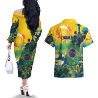 Personalized Brazil Sete de Setembro Couples Matching Off The Shoulder Long Sleeve Dress and Hawaiian Shirt Brasil Rio de Janeiro Art Style - Wonder Print Shop