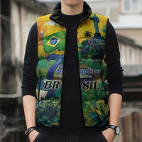 Personalized Brazil Sete de Setembro Sleeveless Puffer Jacket Brasil Rio de Janeiro Art Style - Wonder Print Shop