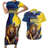 Custom Kings Saint Lucia Champions Cricket Couples Matching Short Sleeve Bodycon Dress and Hawaiian Shirt St Lucia Glory Awaits - Wonder Print Shop