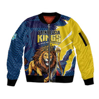 Custom Kings Saint Lucia Champions Cricket Sleeve Zip Bomber Jacket St Lucia Glory Awaits - Wonder Print Shop