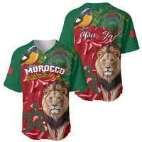 Morocco Independence Day Baseball Jersey Barbary Lion With Moussier Redstart - Wonder Print Shop