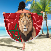 Morocco Independence Day Beach Blanket Barbary Lion With Moussier Redstart - Wonder Print Shop