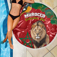 Morocco Independence Day Beach Blanket Barbary Lion With Moussier Redstart - Wonder Print Shop