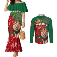 morocco-independence-day-couples-matching-mermaid-dress-and-long-sleeve-button-shirts-barbary-lion-with-moussier-redstart