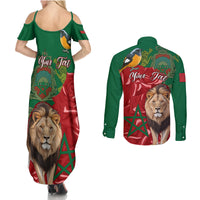 Morocco Independence Day Couples Matching Summer Maxi Dress and Long Sleeve Button Shirts Barbary Lion With Moussier Redstart - Wonder Print Shop