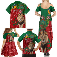 Morocco Independence Day Family Matching Summer Maxi Dress and Hawaiian Shirt Barbary Lion With Moussier Redstart - Wonder Print Shop