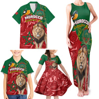 Morocco Independence Day Family Matching Tank Maxi Dress and Hawaiian Shirt Barbary Lion With Moussier Redstart - Wonder Print Shop