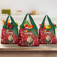 Morocco Independence Day Grocery Bag Barbary Lion With Moussier Redstart