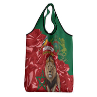 Morocco Independence Day Grocery Bag Barbary Lion With Moussier Redstart