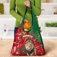 Morocco Independence Day Grocery Bag Barbary Lion With Moussier Redstart