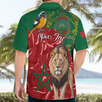 Morocco Independence Day Hawaiian Shirt Barbary Lion With Moussier Redstart - Wonder Print Shop