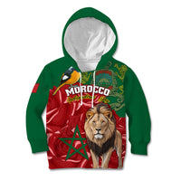 Morocco Independence Day Kid Hoodie Barbary Lion With Moussier Redstart - Wonder Print Shop