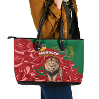 Morocco Independence Day Leather Tote Bag Barbary Lion With Moussier Redstart - Wonder Print Shop