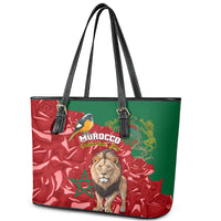 Morocco Independence Day Leather Tote Bag Barbary Lion With Moussier Redstart - Wonder Print Shop