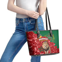 Morocco Independence Day Leather Tote Bag Barbary Lion With Moussier Redstart - Wonder Print Shop