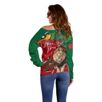 Morocco Independence Day Off Shoulder Sweater Barbary Lion With Moussier Redstart - Wonder Print Shop