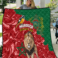 Morocco Independence Day Quilt Barbary Lion With Moussier Redstart - Wonder Print Shop