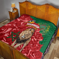 Morocco Independence Day Quilt Barbary Lion With Moussier Redstart - Wonder Print Shop