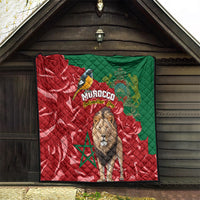 Morocco Independence Day Quilt Barbary Lion With Moussier Redstart - Wonder Print Shop